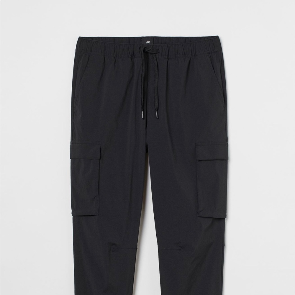 Black Nylon cargo joggers
